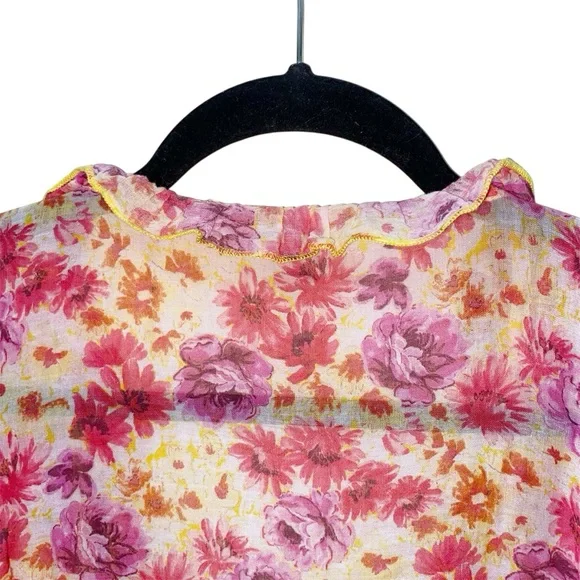 Sundance Fields of Beauty Dress Pink Yellow Tiered Tassel Tie Midi Size Large - Picture 11 of 14